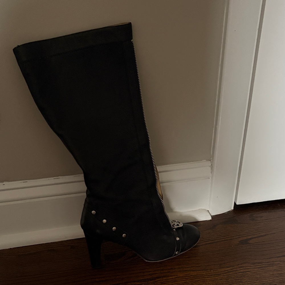 MICHAEL Michael Kors Black Mid-Calf Studded Heeled Boot